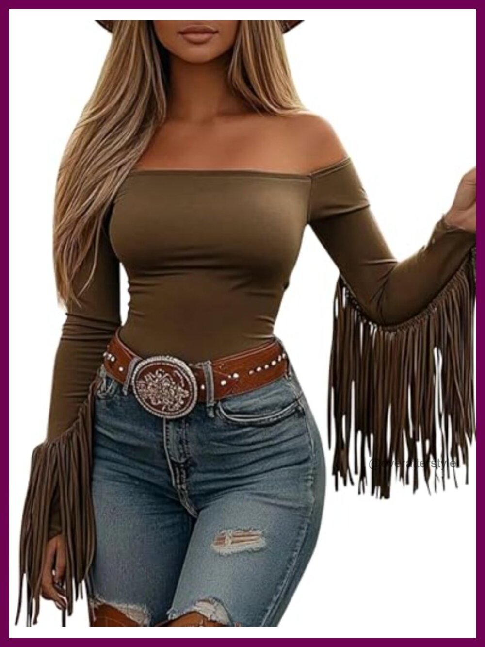 Fringe Tops for Women Western Cowgirl Off Shoulder Long Sleeve Tassels Crop